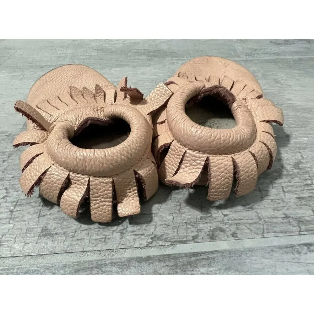 Los Angeles Boutique Peach Pink Boho Fringe Moccasins Baby Toddler Sz 5 18-24m